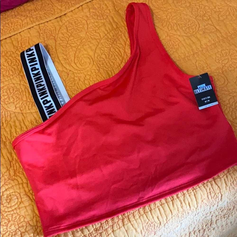 PINK Victoria's Secret One-Shoulder Crop Top in Bright Red